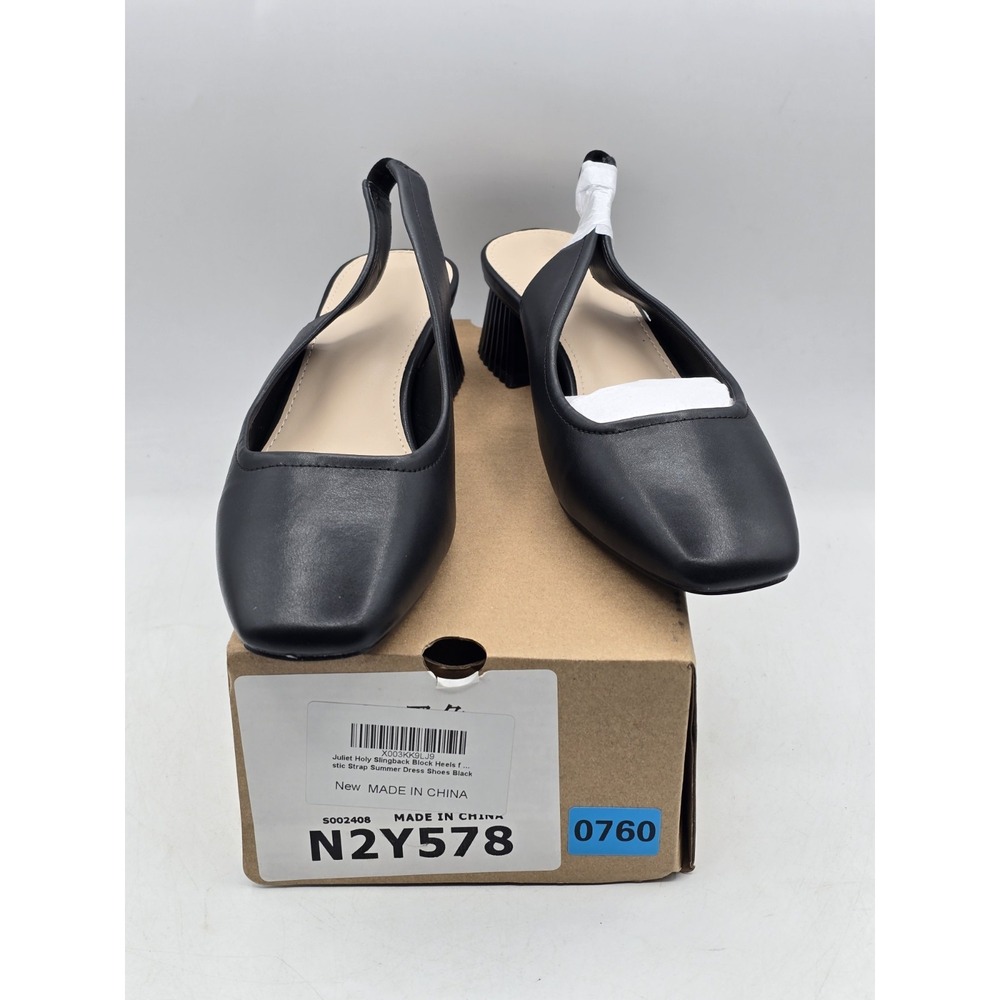 NIB Juliet Holy Women's Slingback‎ Low Chunky Heels - Color Black - Size 6